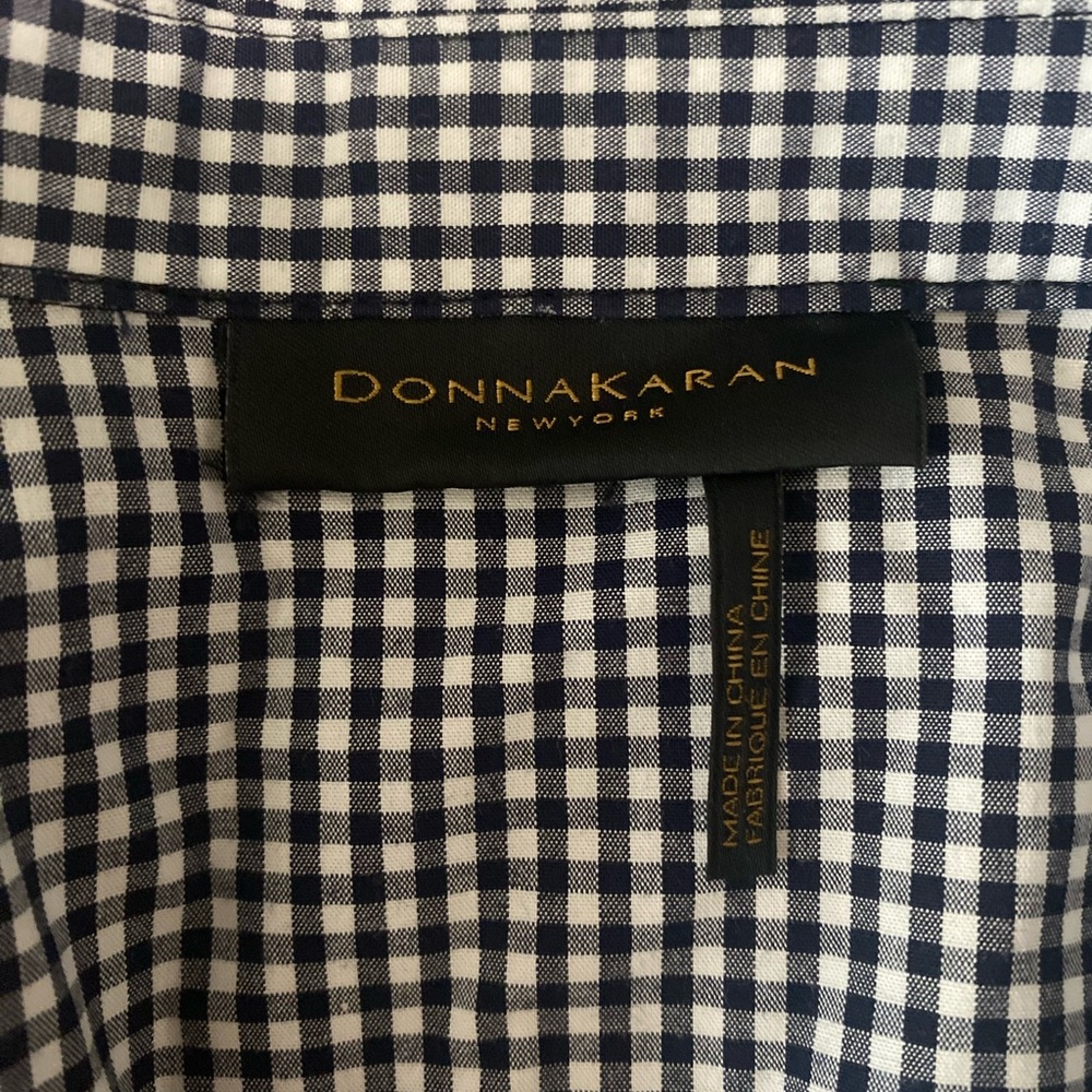 Donna Karan Gingham Midi Dress Puff Sleeve Tie Waist Black and White Size 6 - Picture 6 of 11